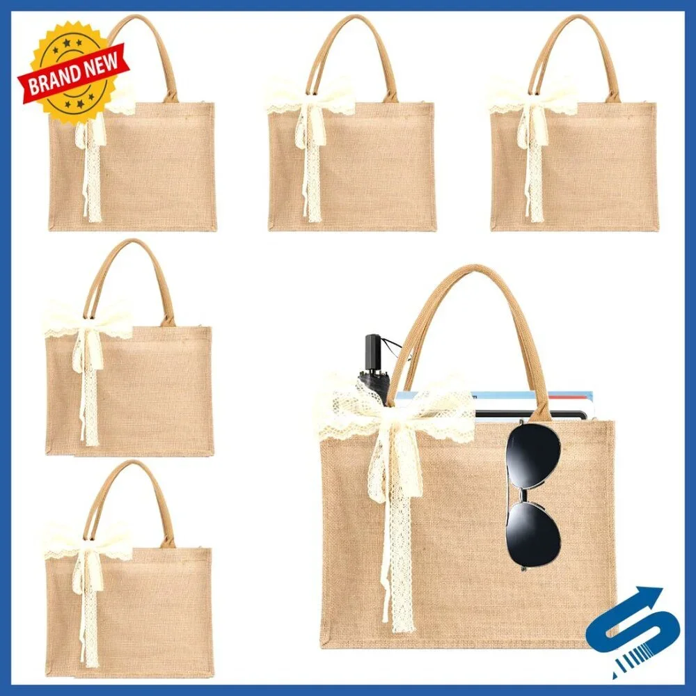Large Jute Tote Bags Set Waterproof Reusable Grocery Shopping Beach Travel